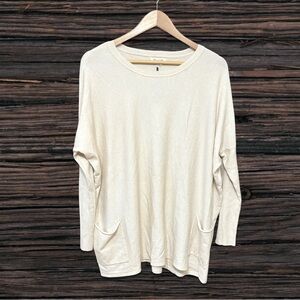 Tea N Rose Cream Tunic Long Sleeve Oversized Relaxed Top